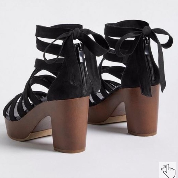Torrid Black Strappy Ankle Wrap Wooden Heel Chunky Sandals Womens Size 8.5 NWT - Picture 2 of 14